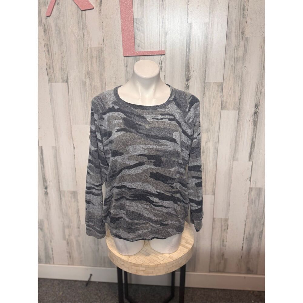 Buffalo David Bitton Gray Camo Lightweight Knit Sweater Women’s XL Long Sleeve P